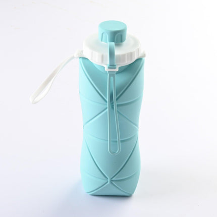 Blue Portable Food Grade Silicone Collapsible Sports Water Bottle 600ML - Folding down 80% , Low High Temperature Resistant.