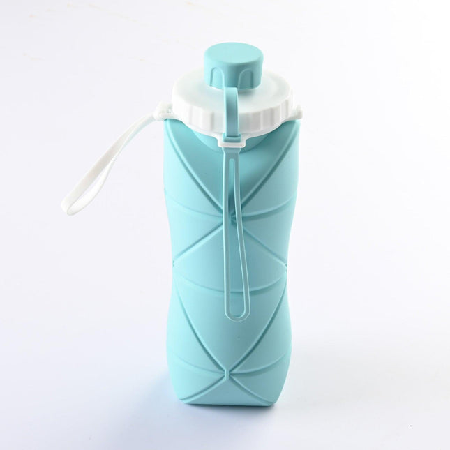 Blue Portable Food Grade Silicone Collapsible Sports Water Bottle 600ML - Folding down 80% , Low High Temperature Resistant.