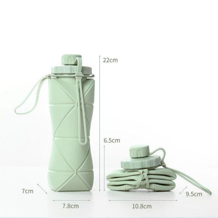 Blue Portable Food Grade Silicone Collapsible Sports Water Bottle 600ML - Folding down 80% , Low High Temperature Resistant.