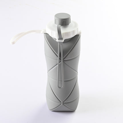 Grey Portable Food Grade Silicone Collapsible Sports Water Bottle 600ML - Folding down 80% , Low High Temperature Resistant.