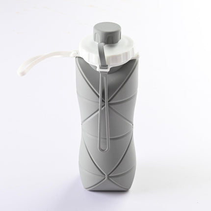Grey Portable Food Grade Silicone Collapsible Sports Water Bottle 600ML - Folding down 80% , Low High Temperature Resistant.