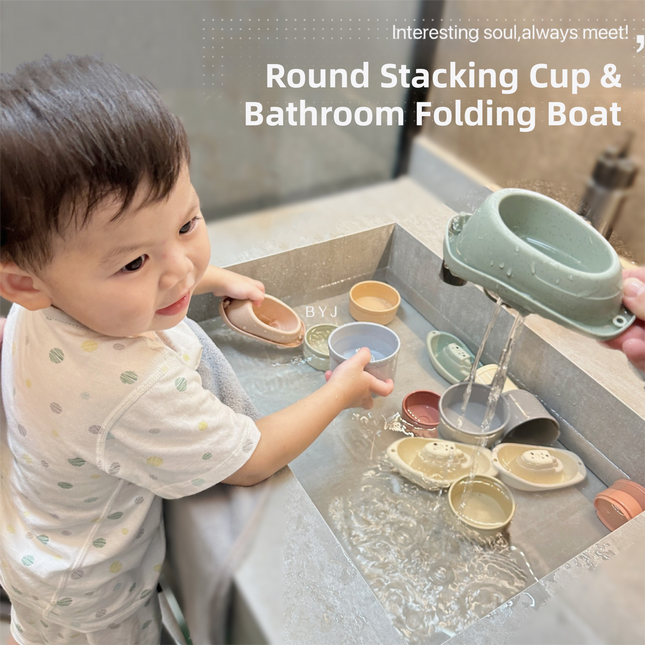 11PCS Sailboat Stacking Cups Bath & Beach Toy Set - Creative Stacking Game for Toddlers, Water Play Educational Building Blocks.