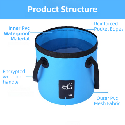 20L Blue Outdoor PVC Folding Water Bucket - Portable Fishing Barrel, Camping Water Storage, Car Washing Bag.