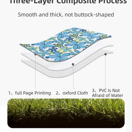 Coffee White Grid Foldable Waterproof & Moisture-Proof Picnic Blanket 150x100CM - 600D Three-Layer Composite Oxford Extra Large Mat for Beach & Camping.
