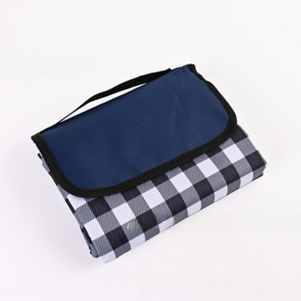 Dark Blue Lattice Foldable Waterproof & Moisture-Proof Picnic Blanket 150x100CM - 600D Three-Layer Composite Oxford Extra Large Mat for Beach & Camping.
