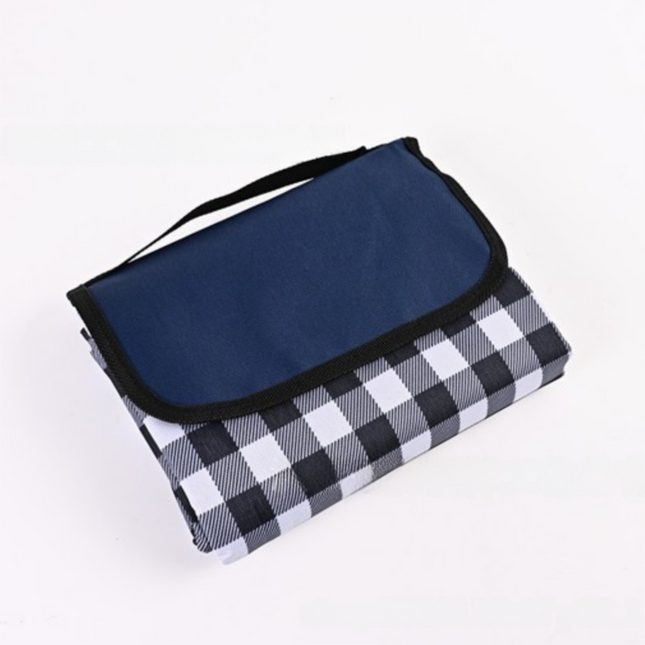 Dark Blue Lattice Foldable Waterproof & Moisture-Proof Picnic Blanket 150x100CM - 600D Three-Layer Composite Oxford Extra Large Mat for Beach & Camping.