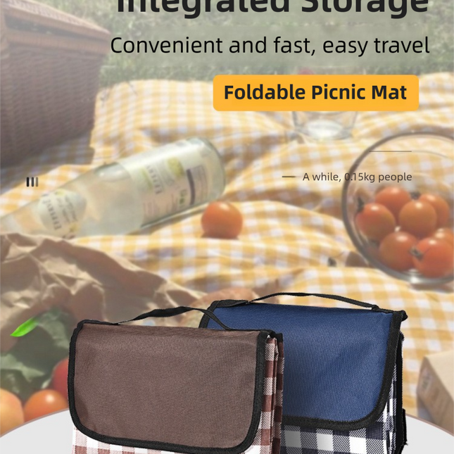 Dark Blue Lattice Foldable Waterproof & Moisture-Proof Picnic Blanket 150x100CM - 600D Three-Layer Composite Oxford Extra Large Mat for Beach & Camping.