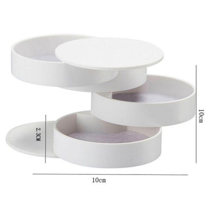 White 4-Layer Rotating Jewelry Storage Box - Dust-Proof Velvet Lined Organizer for Rings, Coins, and Hair Accessories (10x10CM).
