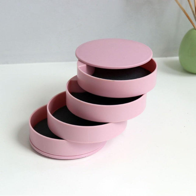 Pink 4-Layer Rotating Jewelry Storage Box - Dust-Proof Velvet Lined Organizer for Rings, Coins, and Hair Accessories (10x10CM).