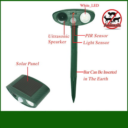 Model 704 Solar Powered Animal Repeller - High-Performance Ultrasonic & Optical Deterrent for Yard Protection.