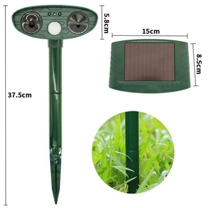 Model 704 Solar Powered Animal Repeller - High-Performance Ultrasonic & Optical Deterrent for Yard Protection.