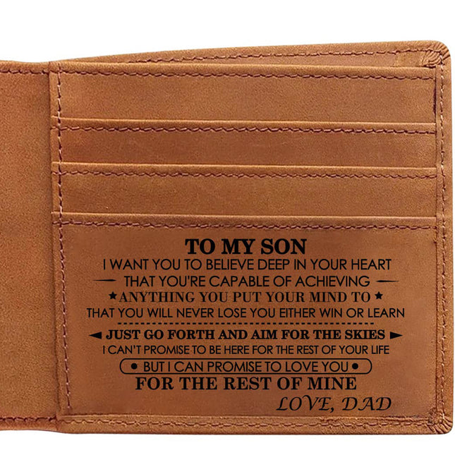 Style 2 Genuine Cowhide Leather Wallet - RFID Protection, VH1104 Dad to Son Gift with To My Son Embossed Message.