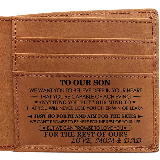 Premium To My Son Embossed Genuine Cowhide Leather Wallet - RFID Blocking, Parents Gift for Son (VE12104 Design).