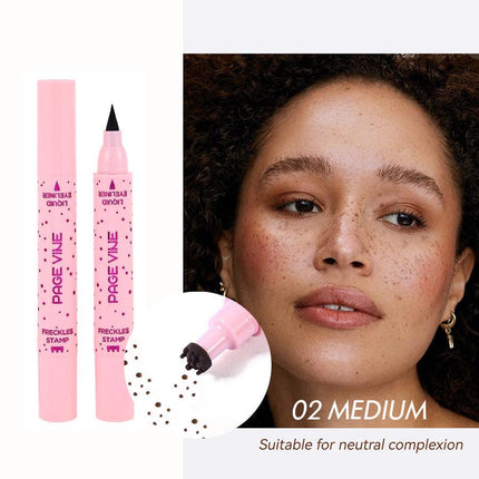 2-Pack #02 Medium 2-in-1 Double-Headed Freckle Pen & Eyeliner - Natural & Long-Lasting, Easy Coloring for Sun-Kissed Look.