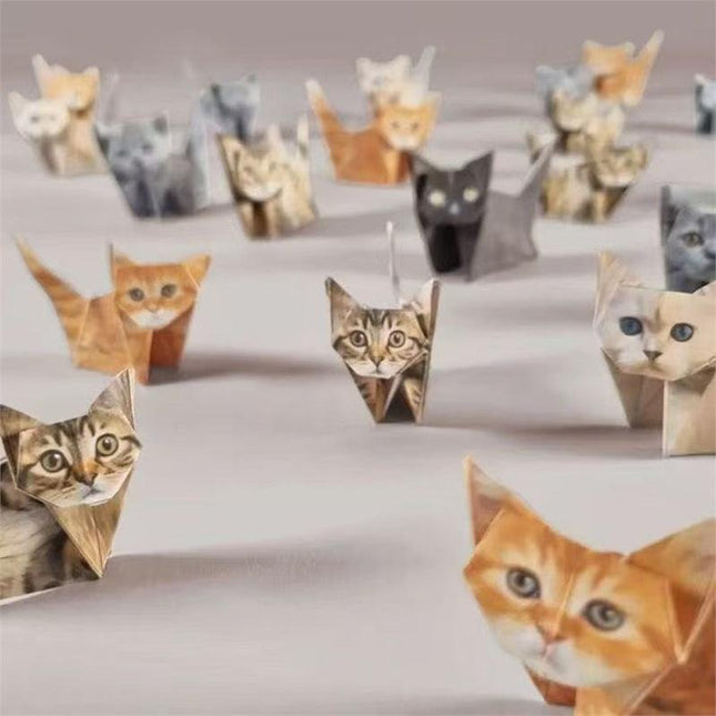 DIY Geometric Origami Kit for Kids Total 100 Sheets - Semi-Finished Cat and Dog Folding Craft.