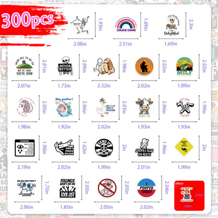 300 Pcs Prank Meme Graffiti Stickers Pack - Waterproof PVC Personalized Decals for Laptop, Luggage, Water Bottle DIY Decoration.