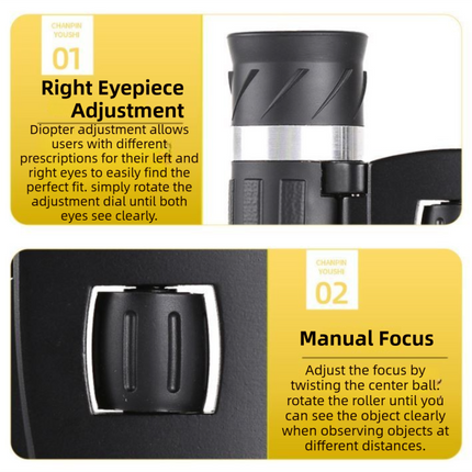 500x25 High Power HD Binoculars - Portable Concert Telescope with Phone Photography Capability, FMC Coated Optics.