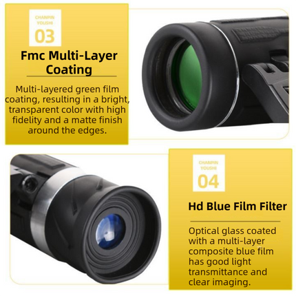 500x25 High Power HD Binoculars - Portable Concert Telescope with Phone Photography Capability, FMC Coated Optics.