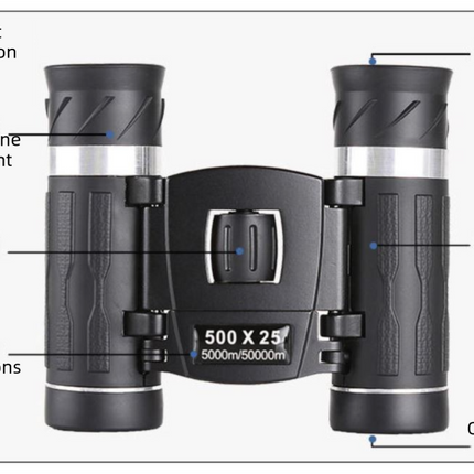 500x25 High Power HD Binoculars - Portable Concert Telescope with Phone Photography Capability, FMC Coated Optics.