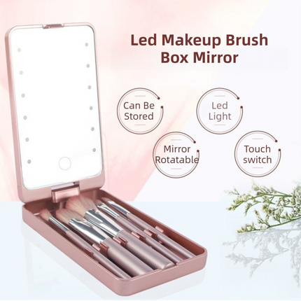 White Portable LED Makeup Mirror with Lights & Brushes (9x2.5x16CM) - Mini Foldable Desktop Vanity Mirror with Dual Color Temperature.