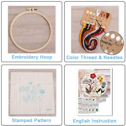 Christmas Embroidery DIY Kit with 20CM Faux Bamboo Hoop - Nordic Style Cross Stitch Material Pack (Style 2).