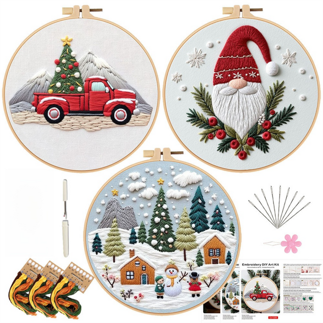 Christmas Embroidery DIY Kit with 20CM Faux Bamboo Hoop - Nordic Style Cross Stitch Material Pack (Style 4).