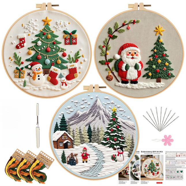 Christmas Embroidery DIY Kit with 20CM Faux Bamboo Hoop - Nordic Style Cross Stitch Material Pack (Style 5).