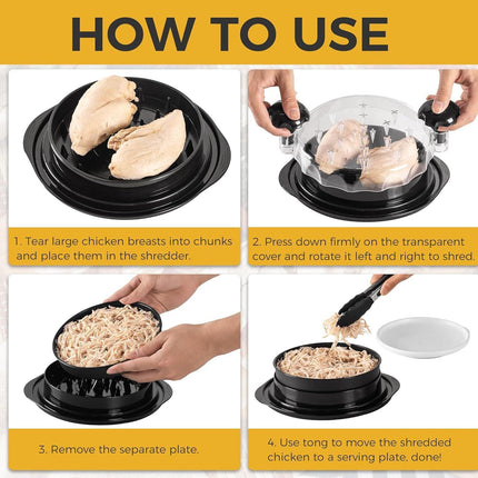Black Chicken Shredder Machine with Transparent Lid & Brush - Manual Meat Chopper and Pulverizer for Cooked Chicken and Pet Food.