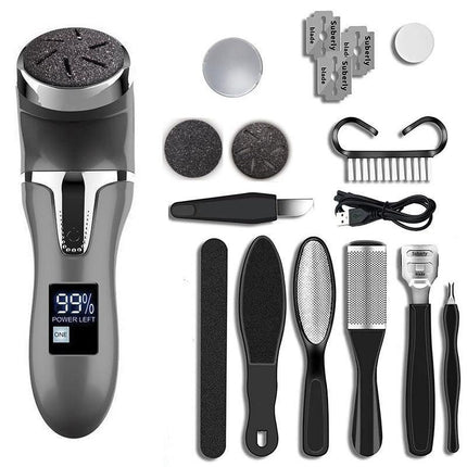 Black Portable Electronic Pedicure File Set -  Waterproof Electric Foot Callus Remover with Dual-Speed and LCD Display, USB Rechargeable.