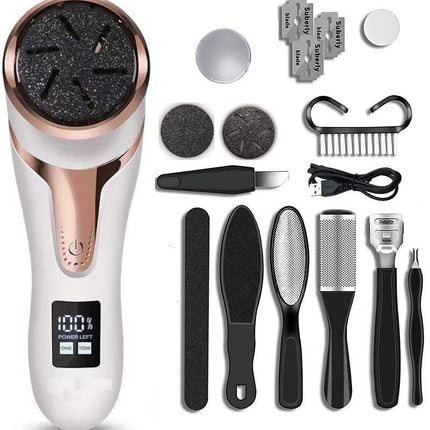 White Portable Electronic Pedicure File Set -  Waterproof Electric Foot Callus Remover with Dual-Speed and LCD Display, USB Rechargeable.