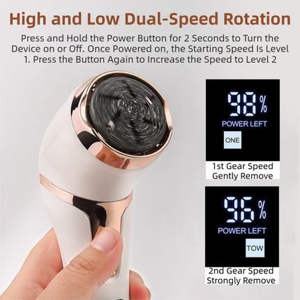 White Portable Electronic Pedicure File Set -  Waterproof Electric Foot Callus Remover with Dual-Speed and LCD Display, USB Rechargeable.