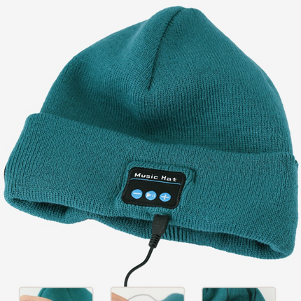 Light Grey Removable LED Bluetooth Headphone Beanie - Washable Knit Hat with 3-Level LED Illumination & Stereo Sound, USB Rechargeable.