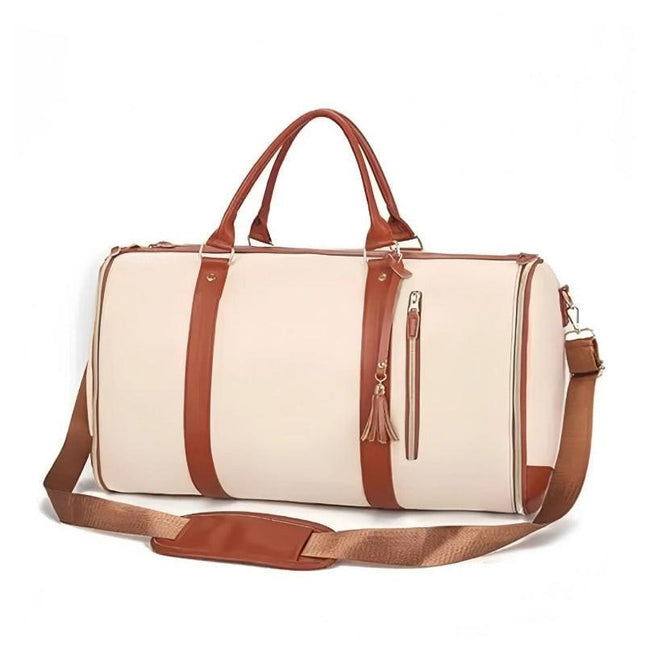 White 56-75L Large Capacity Foldable Garment Duffel Bag with Shoe Pouch - PU Leather Convertible Suit Carrier, Anti-Wrinkle Travel & Weekender Bag.