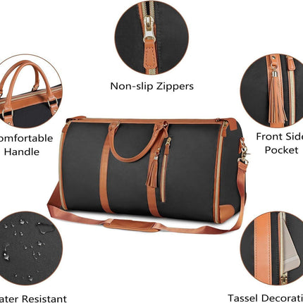 White 56-75L Large Capacity Foldable Garment Duffel Bag with Shoe Pouch - PU Leather Convertible Suit Carrier, Anti-Wrinkle Travel & Weekender Bag.
