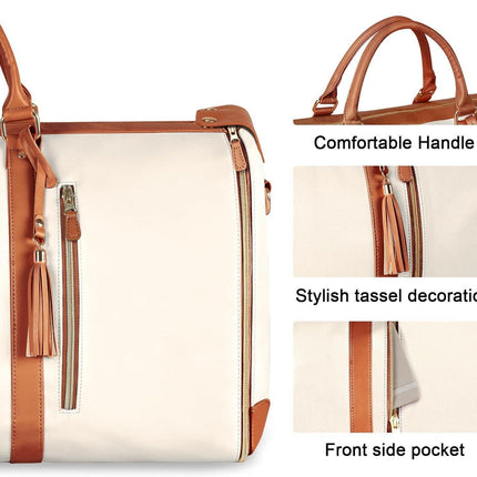 White 56-75L Large Capacity Foldable Garment Duffel Bag with Shoe Pouch - PU Leather Convertible Suit Carrier, Anti-Wrinkle Travel & Weekender Bag.