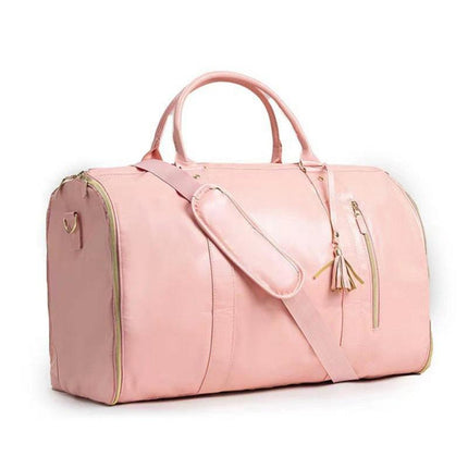 Pink 56-75L Large Capacity Foldable Garment Duffel Bag with Shoe Pouch - PU Leather Convertible Suit Carrier, Anti-Wrinkle Travel & Weekender Bag.