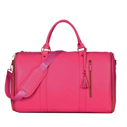 Rose-Red 56-75L Large Capacity Foldable Garment Duffel Bag with Shoe Pouch - PU Leather Convertible Suit Carrier, Anti-Wrinkle Travel & Weekender Bag.