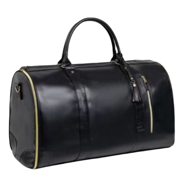Black 56-75L Large Capacity Foldable Garment Duffel Bag with Shoe Pouch - PU Leather Convertible Suit Carrier, Anti-Wrinkle Travel & Weekender Bag.