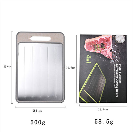 Beige Aluminum Fast Thawing Dual-Sided Cutting Board(31x21CM) - Multifunctional Kitchen Tool with Garlic Grinder and Knife Sharpener.