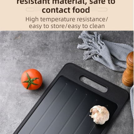 Beige Aluminum Fast Thawing Dual-Sided Cutting Board(31x21CM) - Multifunctional Kitchen Tool with Garlic Grinder and Knife Sharpener.