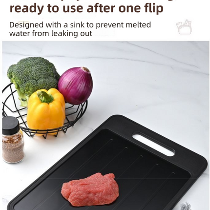 Grey Aluminum Fast Thawing Dual-Sided Cutting Board(31x21CM) - Multifunctional Kitchen Tool with Garlic Grinder and Knife Sharpener.