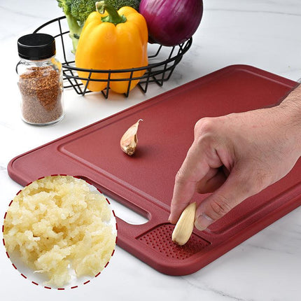 Black-Green Aluminum Fast Thawing Dual-Sided Cutting Board(31x21CM) - Multifunctional Kitchen Tool with Garlic Grinder and Knife Sharpener.