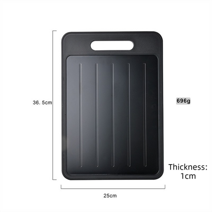 Black Aluminum Alloy Fast Thawing Dual-Sided Cutting Board(36.5x25CM) - Multifunctional Kitchen Tool with Garlic Grinder and Knife Sharpener.