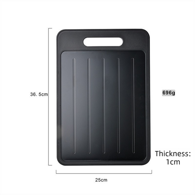 Black Aluminum Alloy Fast Thawing Dual-Sided Cutting Board(36.5x25CM) - Multifunctional Kitchen Tool with Garlic Grinder and Knife Sharpener.