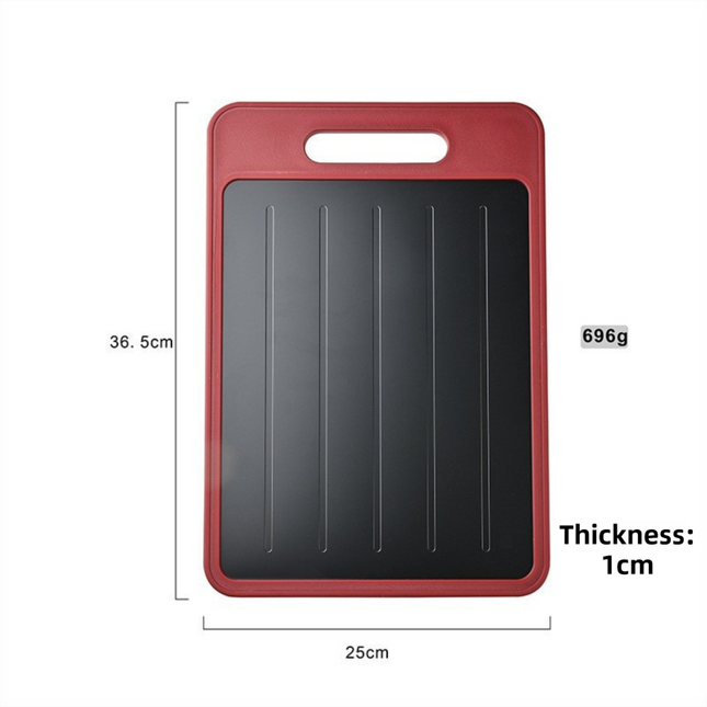 Red Aluminum Alloy Fast Thawing Dual-Sided Cutting Board(36.5x25CM) - Multifunctional Kitchen Tool with Garlic Grinder and Knife Sharpener.