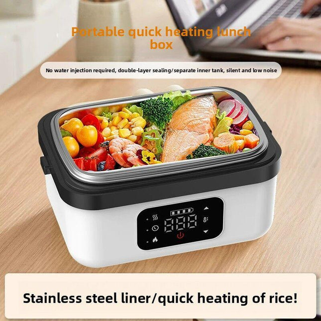 1L White Cordless Waterless Heated Lunch Box - Portable 304 Stainless Steel Bento Box for Picnic Students Office Workers, Timed Insulation & USB Rechargeable.