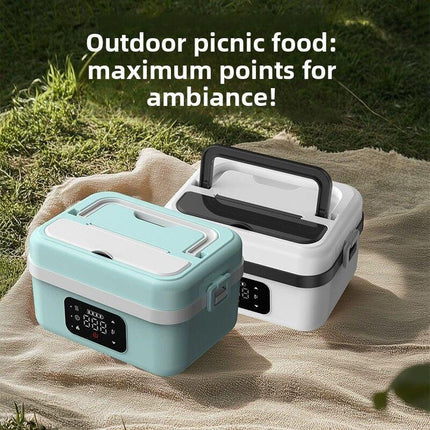 1L White Cordless Waterless Heated Lunch Box - Portable 304 Stainless Steel Bento Box for Picnic Students Office Workers, Timed Insulation & USB Rechargeable.