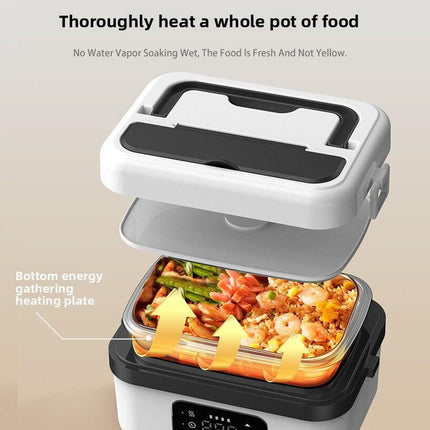 1L Black-Blue Cordless Waterless Heated Lunch Box - Portable 304 Stainless Steel Bento Box for Picnic Students Office Workers, Timed Insulation & USB Rechargeable.