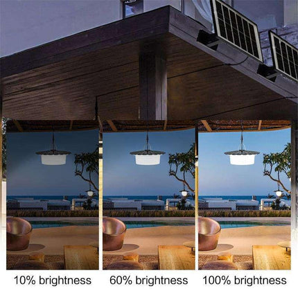244 LED Solar Motion Sensor Pendant Light - IP65 Waterproof Barn/Patio Light with 4 Remote Modes and High Lumen Output.