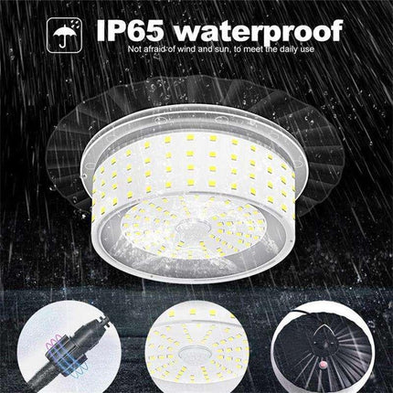 244 LED Solar Motion Sensor Pendant Light - IP65 Waterproof Barn/Patio Light with 4 Remote Modes and High Lumen Output.